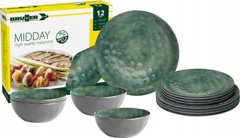 Kempingowy Zestaw obiadowy z melaminy Midday Venetian Sea Green - Brunner